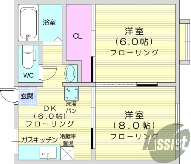 2DK、エアコン、バストイレ別、モニター付きインターホン