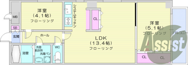 2LDK、モニター付きインターホン、エアコン