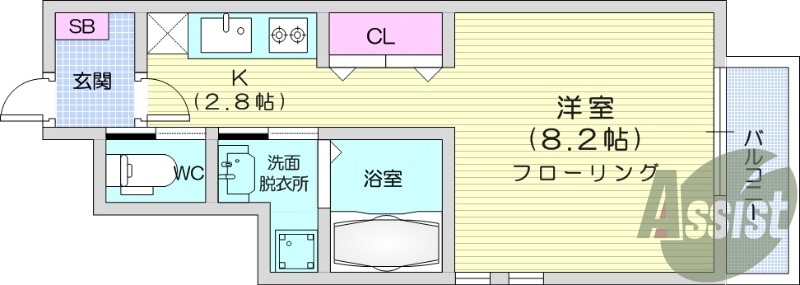 1K、エアコン、温水洗浄便座、独立洗面台