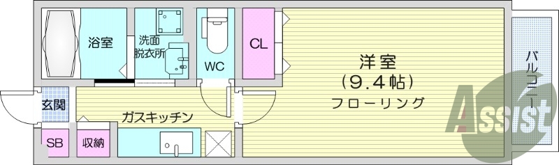 1K、エアコン、浴室乾燥機、TV付きインターホン。