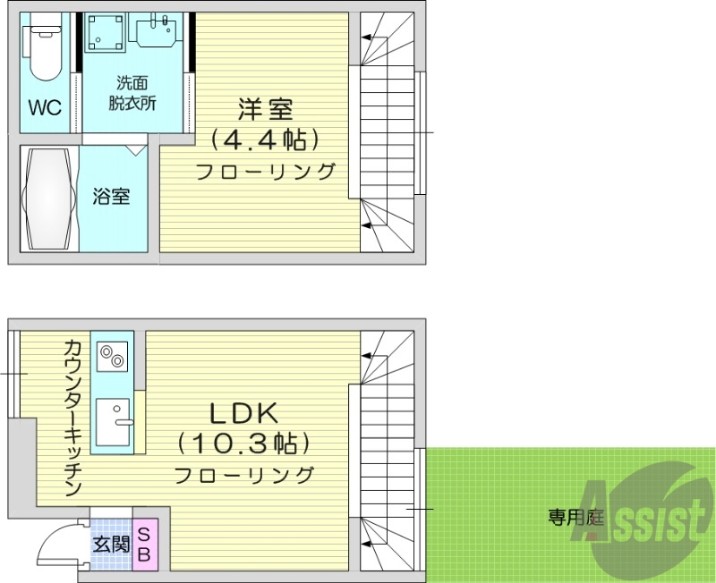 1LDK、専用庭、南向き、インターネット無料、ペット相談