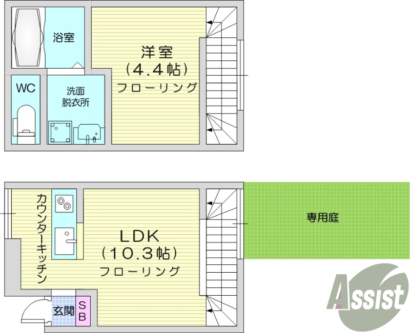 1LDK、専用庭、南向き、インターネット無料、ペット相談