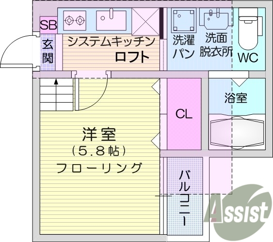 1K、エアコン、バストイレ別、独立洗面台