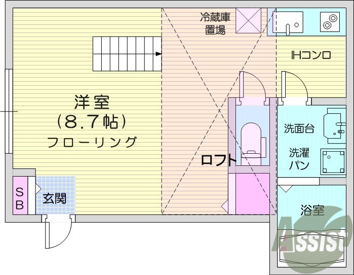 1R、追い焚き、システムキッチン、独立洗面台