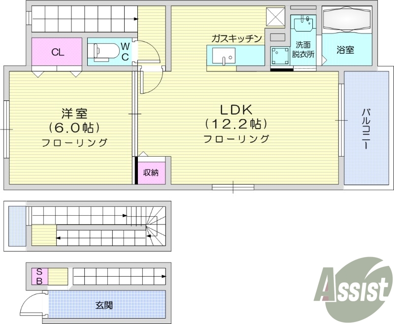 1LDK、浴室乾燥機、エアコン2台、追い焚き、独立洗面所