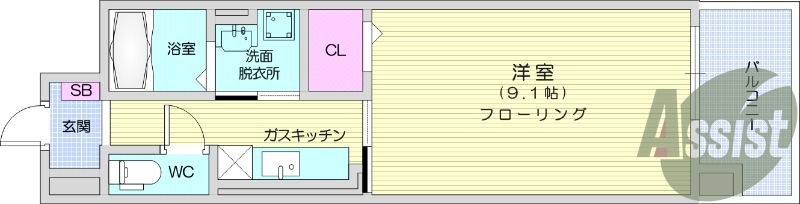 １K、浴室乾燥機、追い焚き機能、モニターホン、BS