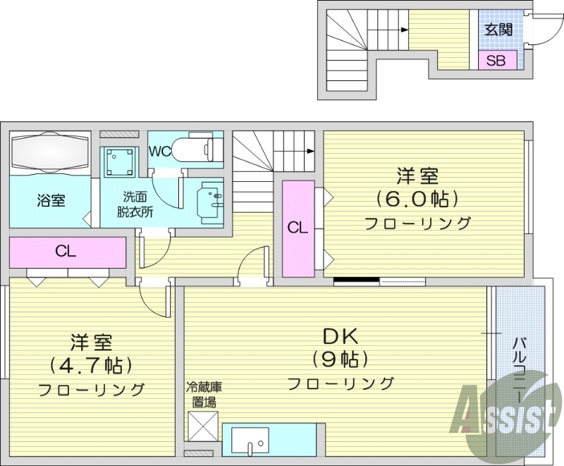 ２DK、エアコン、追い炊き、トランクルーム