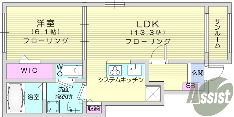 1LDK、ペット可、宅配ボックス、浴室乾燥機、追い焚き機能
