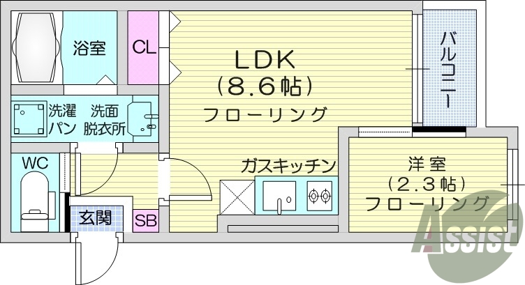 1LDK、オートロック、システムキッチン、浴室乾燥機付き