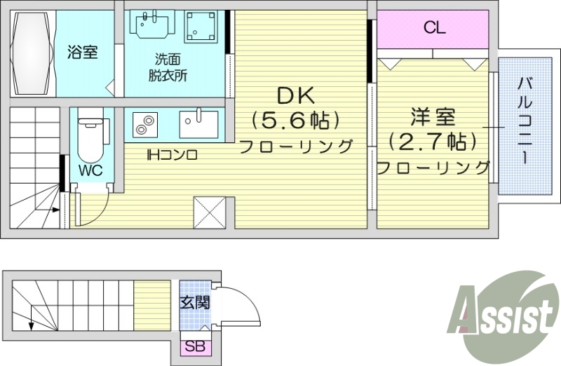 1DK、ネット無料、ＩＨコンロ、独立洗面