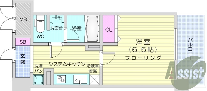 1K、オートロック、都市ガス、インターネット使用料無料。