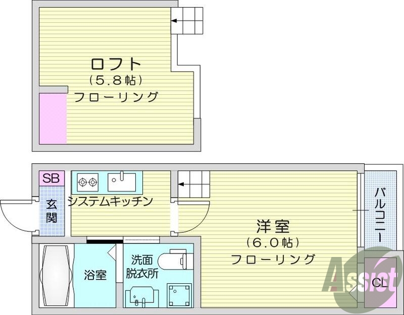 1Ｋ・ロフト・システムＫ・浴室乾燥・ネット無料