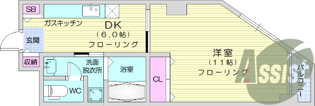 角部屋、モニター付きインターホン、都市ガス