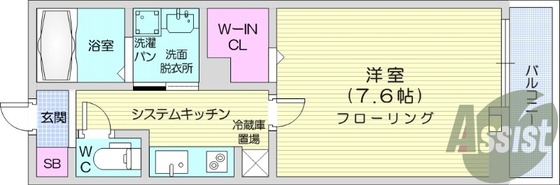 １K、オートロック、システムキッチン、バストイレ別