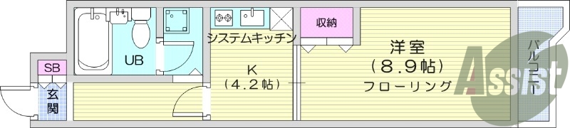 1K、オートロック、分譲マンション、システムキッチン