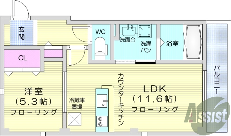 1LDK、都市ガス、浴室乾燥機、オートロック、設備充実です。