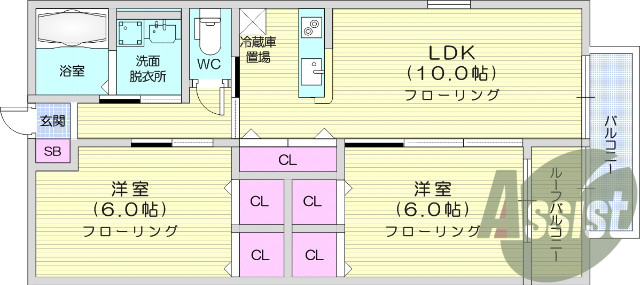 2LDK、オール電化、カウンターキッチン。