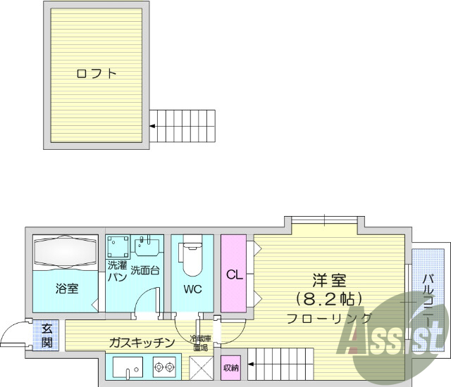1K、バストイレ別、洗濯機置場、追い焚き機能