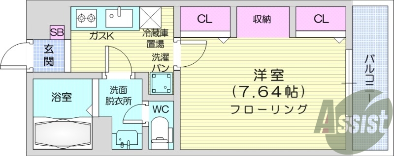 1K、ネット無料、バルコニー、浴室乾燥機、バストイレ別