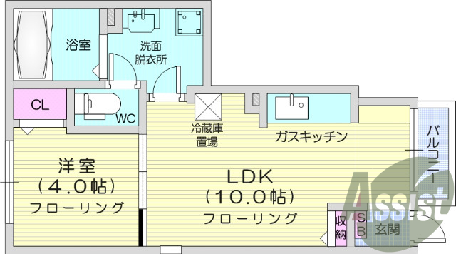 1LDK、ＢＴ別、浴室乾燥機、温水洗浄便座、シャワー付洗面台