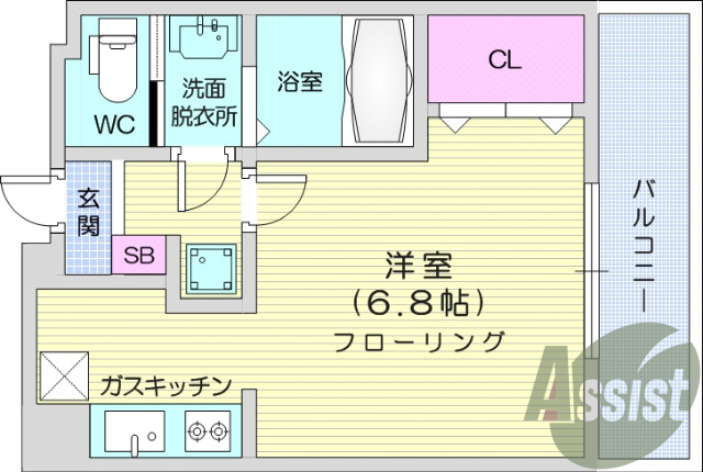 1K、洗面化粧台、モニター付きインターホン、オートロック
