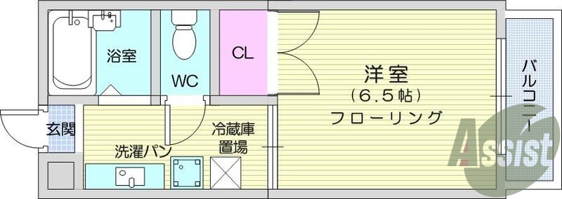 1Ｋ，エアコン、室内洗濯機置場、バルコニー、風呂トイレ別