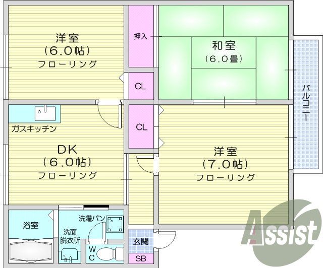 3DK、バルコニー、追焚機能、シャンプードレッサー