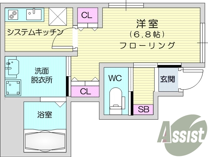 1K、ネット無料、角部屋、システムキッチン、浴室乾燥機
