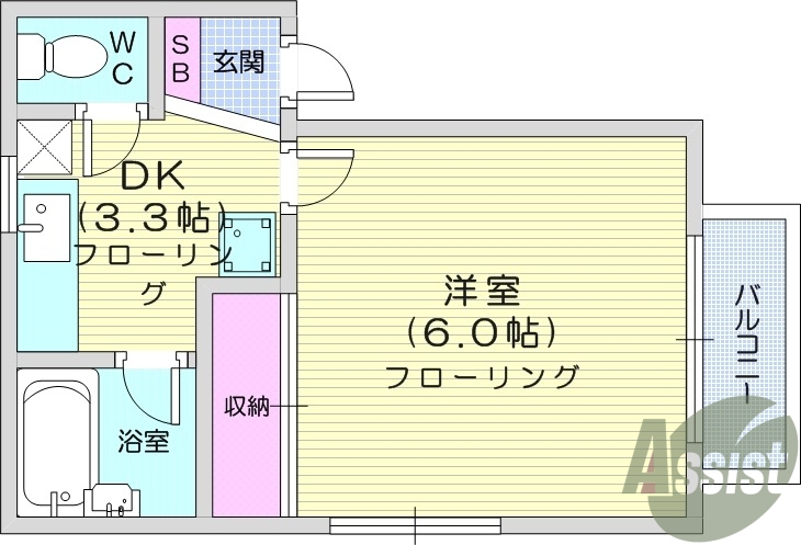 1K、防犯カメラ、バストイレ別、エアコン