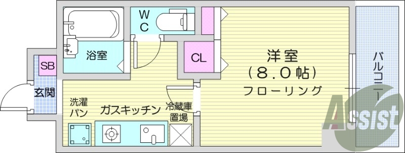 1K、テレビモニター付きインターホン、インターネット無料。