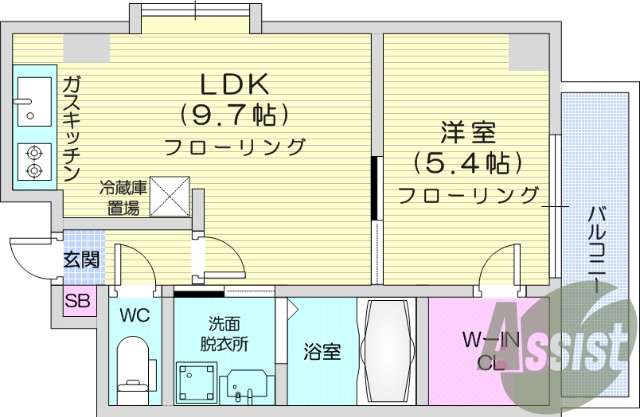 1LDK、エアコン、バストイレ別、モニター付きインターホン
