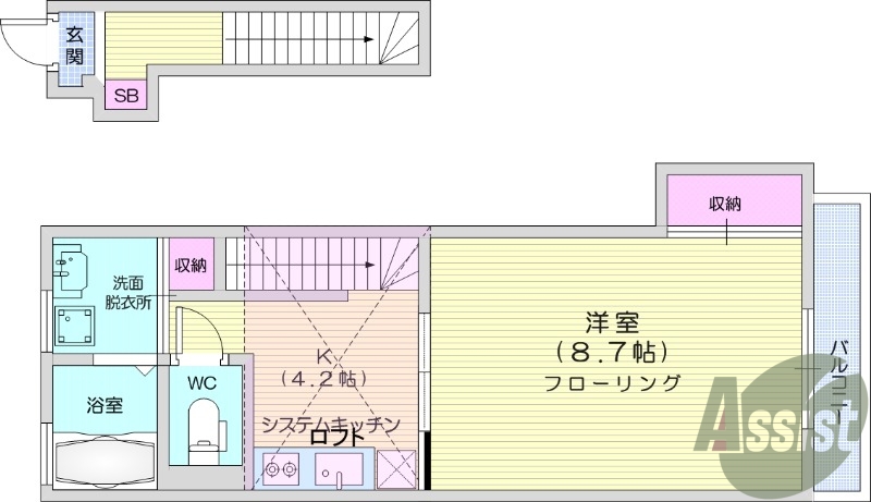 1K、独立洗面台、エアコン付き、温水洗浄便座、バストイレ別