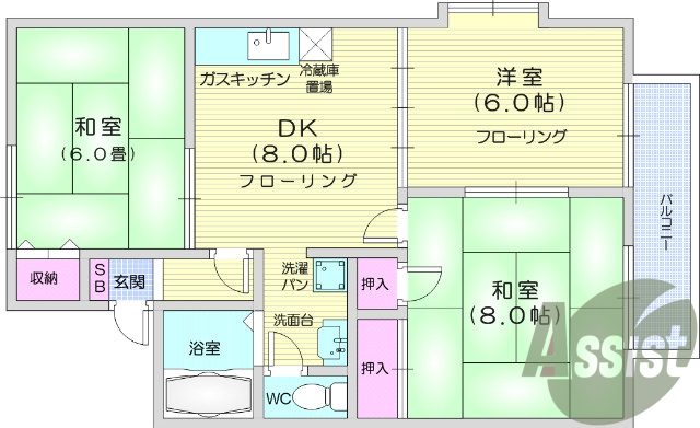 ３DK、追焚機能、バストイレ別、独立洗面台