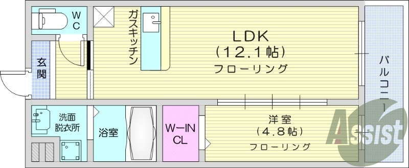 1LDK、エアコン、室内洗濯機置き場、トイレ浴室別、収納