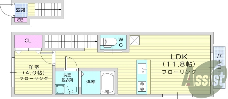 1LDK、エアコン、室内洗濯機置き場、トイレ浴室別、収納
