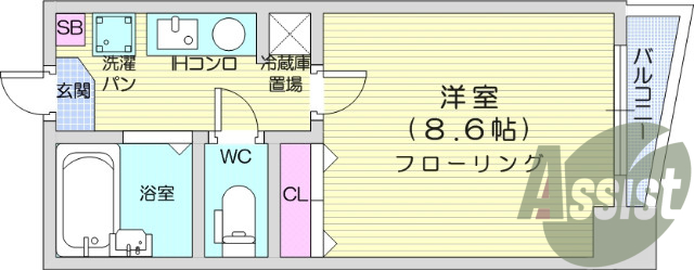 1K、バストイレ別、エアコン、モニター付きインターホン