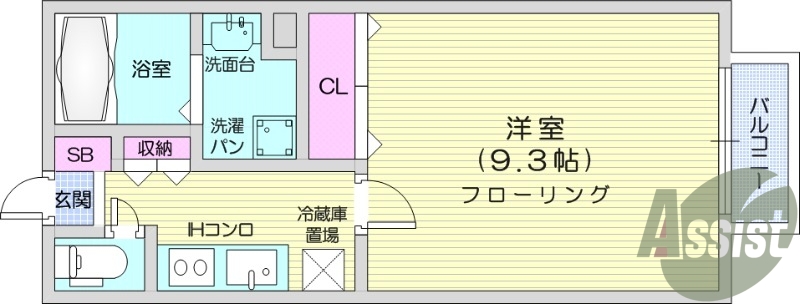 1K、洗面所独立、TVインターホン、システムキッチン