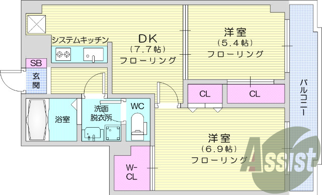 2DK、エアコン、バストイレ別、オートロック