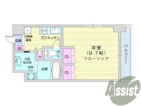 １K、シャワー付き洗面化粧台、宅配ボックス