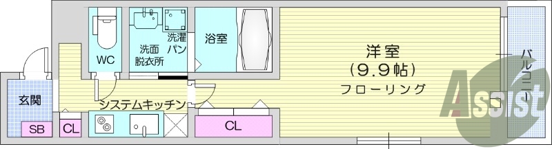 １K、オートロック、システムキッチン、バストイレ別
