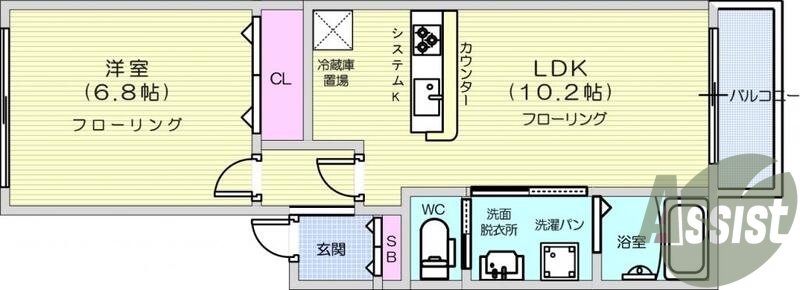 １LDK、追い焚き機能、エアコン、カウンターキッチン
