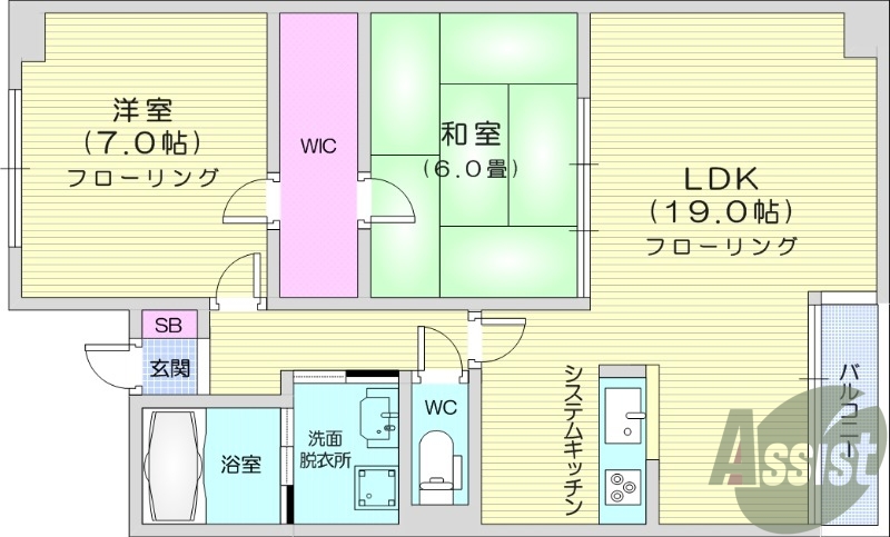 2LDK、追い炊き機能、温水洗浄便座付き、インターネット無料
