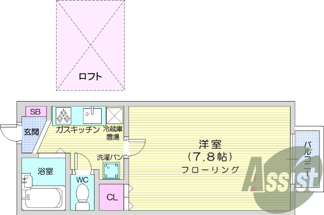 １K、ロフト付き、温水洗浄便座、TVインターホン