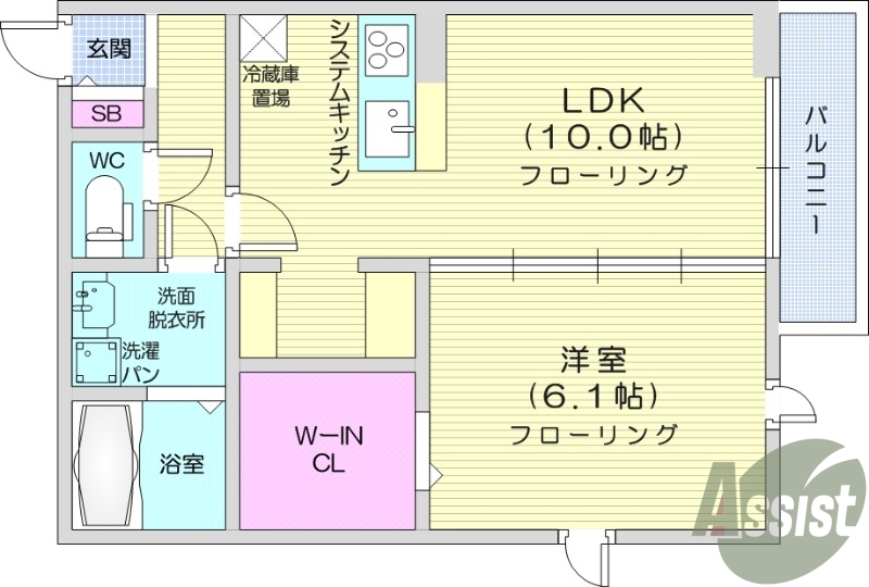 1LDK、エアコン、オートロック、浴室乾燥機