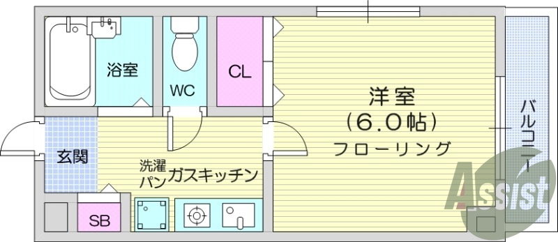 1K、エアコン、室内洗濯機置場、トイレ浴室別、クローゼット