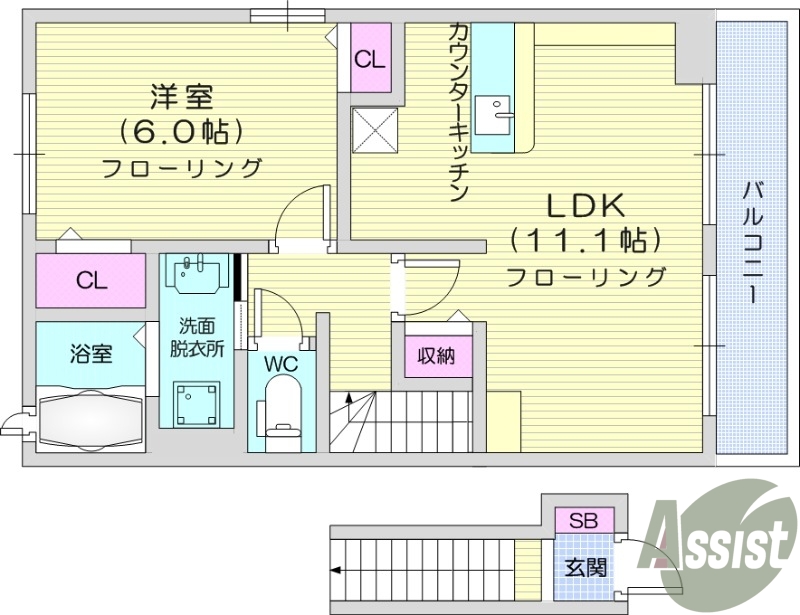 １LDK、エアコン、独立洗面台、追い焚き機能