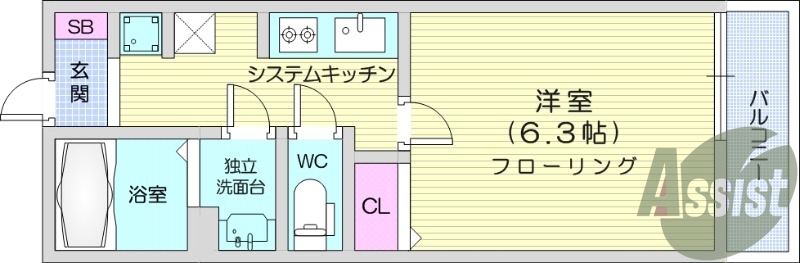 1*、バルコニー、追い焚き、浴室乾燥機、独立洗面台