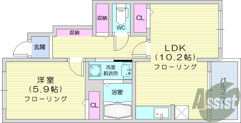 1LDK、浴室乾燥機、エアコン2台、追焚機能。