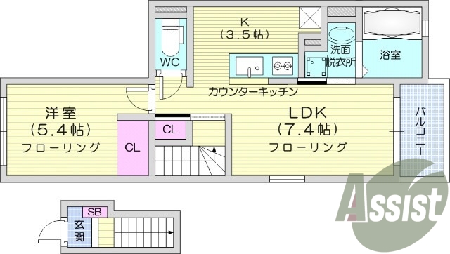 1LDK、浴室乾燥機、エアコン、南東向き、バルコニー