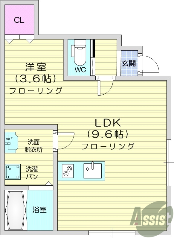 1LDK、追い炊き機能付き、温水洗浄便座付き、エアコン付き